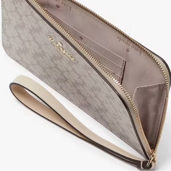 Kate Spade Lucy Spade Flower Medium L-zip Wristlet  • Tan - Picture 3 of 7